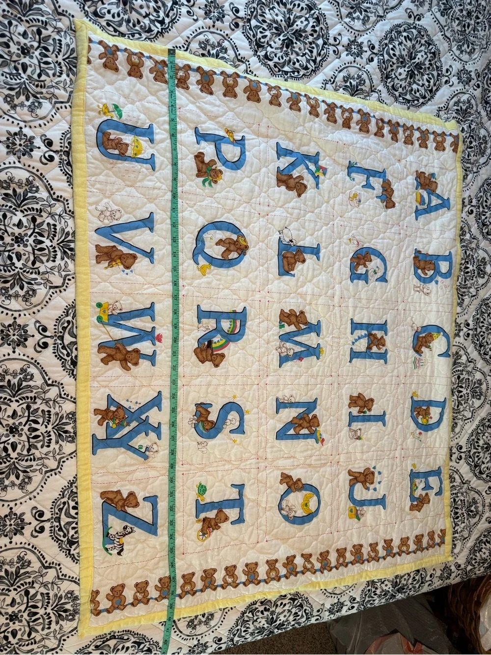 Baby Alphabet Teddy Quilted Blanket - Yellow Trim